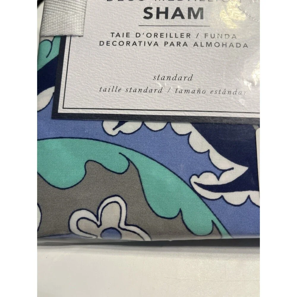 Pottery Barn Deco Medallion Blue Floral Paisley Standard Pillow Sham 20x26” NEW